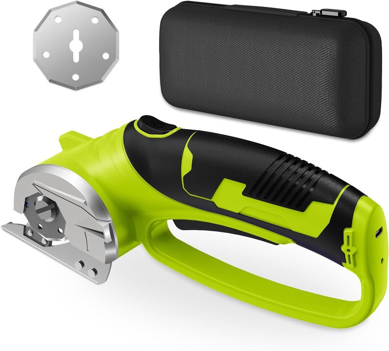 Mershca Cordless Electric Scissors, 4V Rechargeable Box Cutter & Cardboard Cutter with LED Light, Safety Lock - Rotary Cutter for Fabric, Leather, Carpet, Plastic, Crafting, Sewing with Storage Box (Green) - Image 1